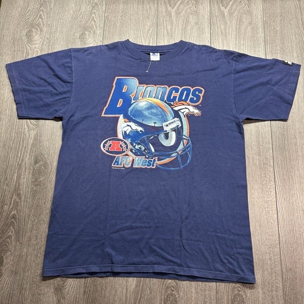 Vintage 1999 Denver Broncos Starter T Shirt Navy Blue Mens Large AFC West NFL